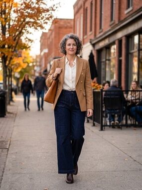 High-Rise Dark Blue Wide-Leg Women's Jeans